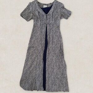 TR Bentley Vintage Floral Polka Dot Midi Dress Navy Blue Size 6 Corset Back 90s